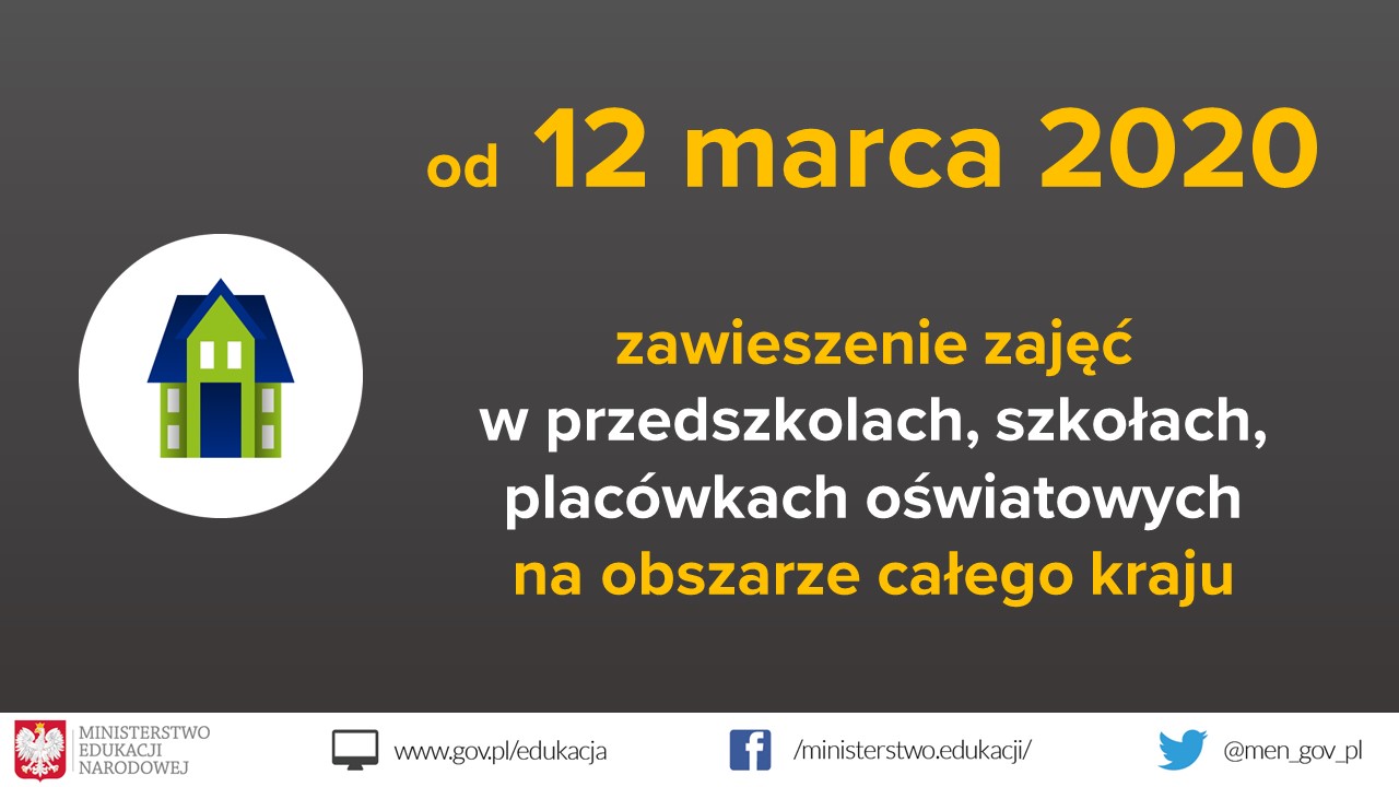 Zdjęcie do wiadomości Komunikat w sprawie zawieszenia zajęć dydaktyczno-wychowawczych  w placówkach oświatowych