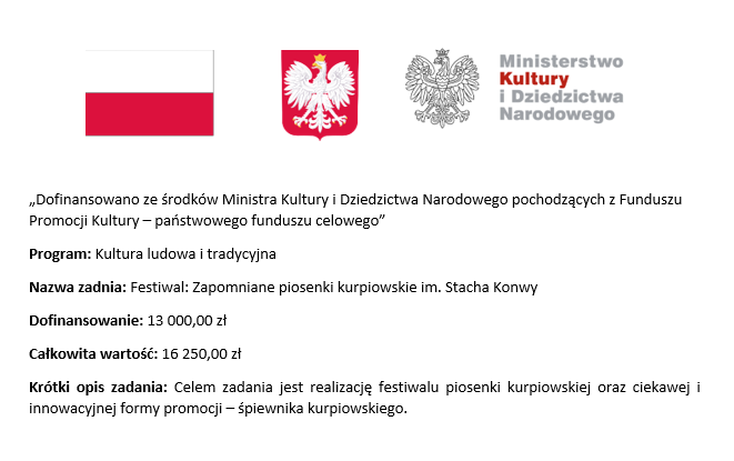 Zdjęcie do wiadomości GOK zrealizował projekt pn.: "Festiwal: Zapomniane piosenki kurpiowskie im. Stacha Konwy"